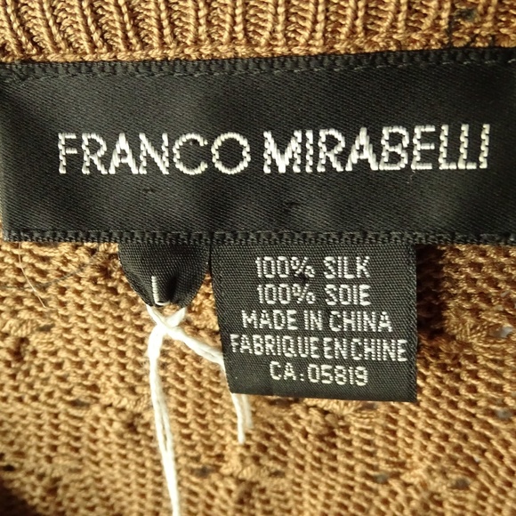FRANCO MIRABELLI Silk Top Sweater V Neckline OLIVE - Picture 3 of 3